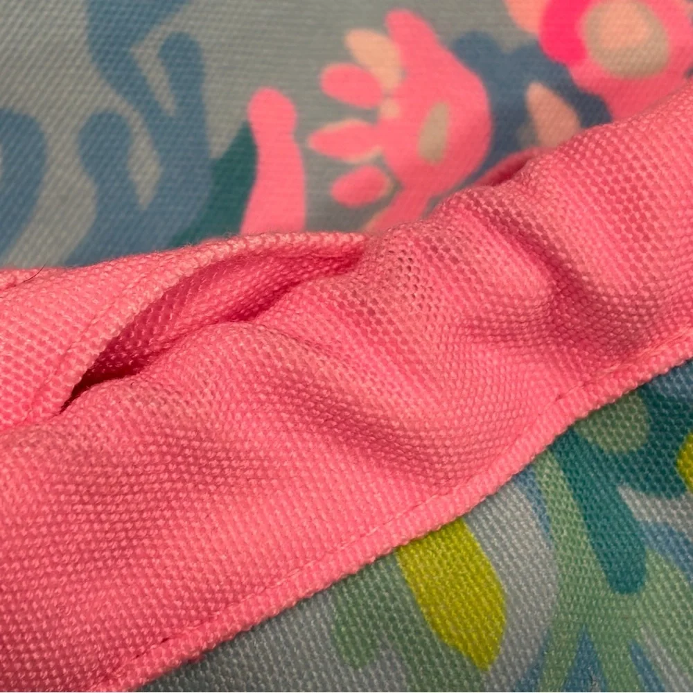Lilly Pulitzer Blue Ibiza Aqua La Vista Drawstring Canvas Backpack Beach Bag